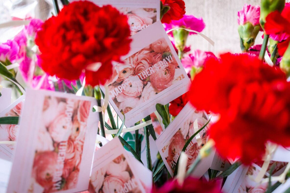 Carnations and Happy Mothers day cards