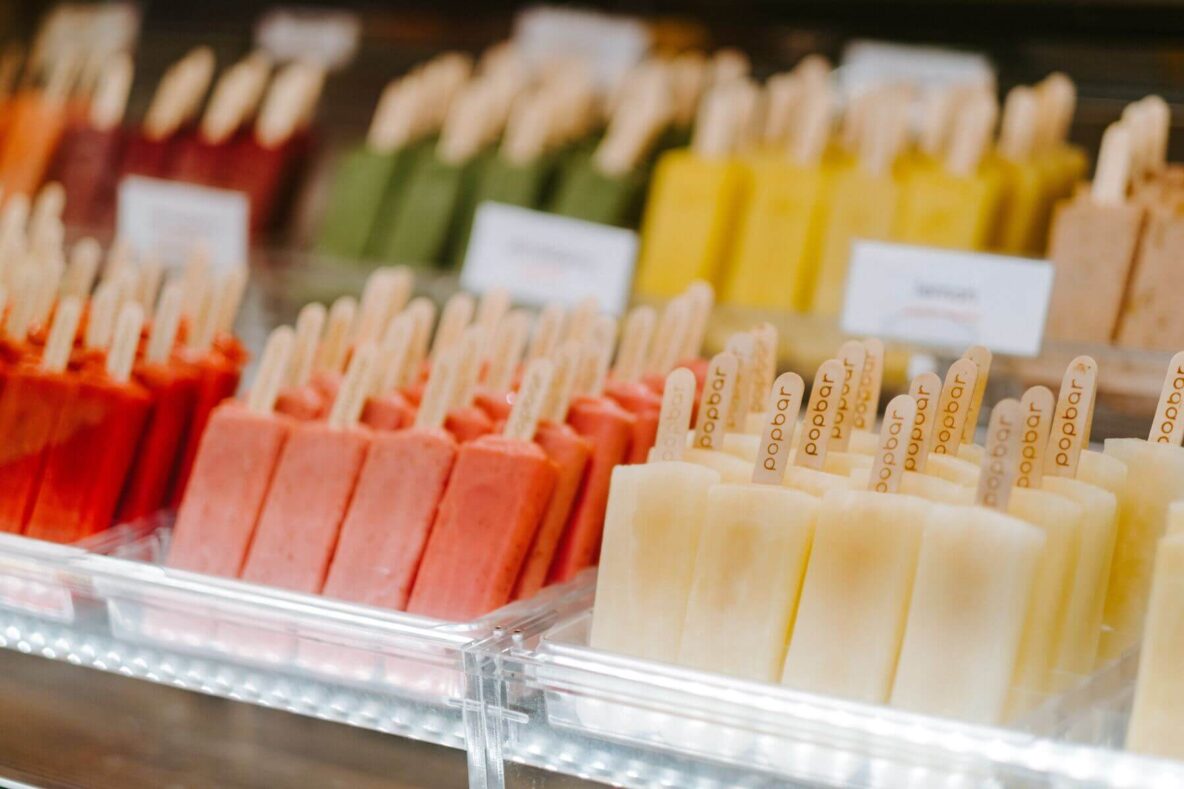 Popsicle selection in a display.