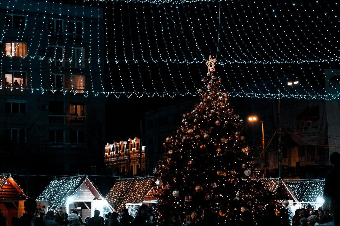 Christmas tree with decorations and lights